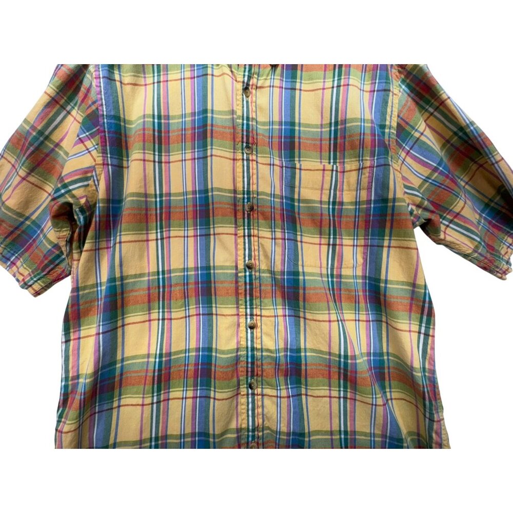 Lands' End Mens Plaid Short Sleeve Shirt Size L Tall Yellow Blue - Picture 5 of 13